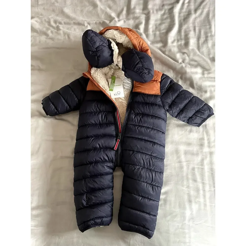 NWT Vertbaudet Lined & Padded Colourblock Pramsuit for Babies